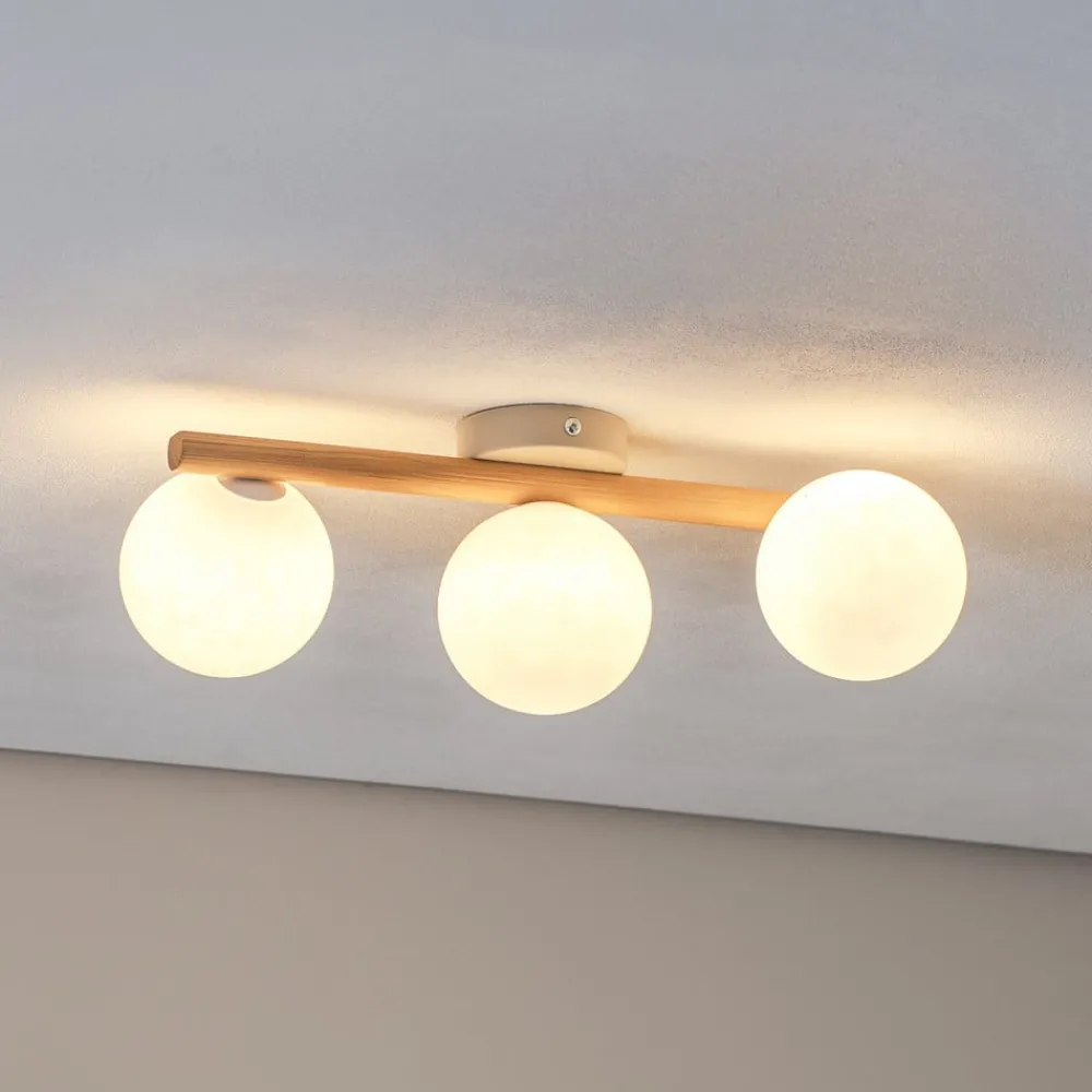 TK Lighting Estera taklampe, opalt glass, tre, 3 lyskilder| Taklamper