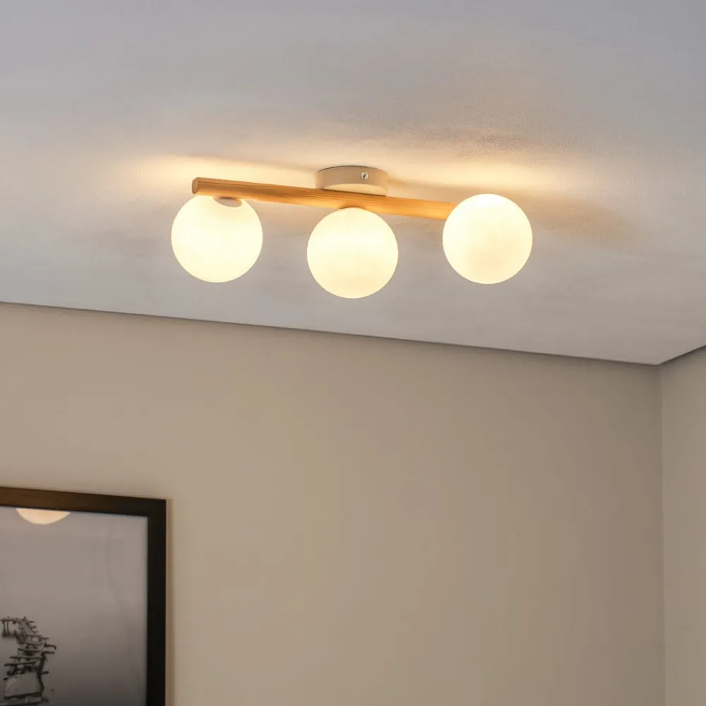 TK Lighting Estera taklampe, opalt glass, tre, 3 lyskilder| Taklamper