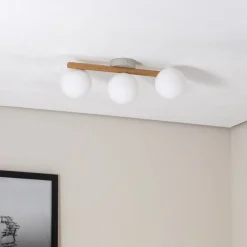 TK Lighting Estera taklampe, opalt glass, tre, 3 lyskilder| Taklamper