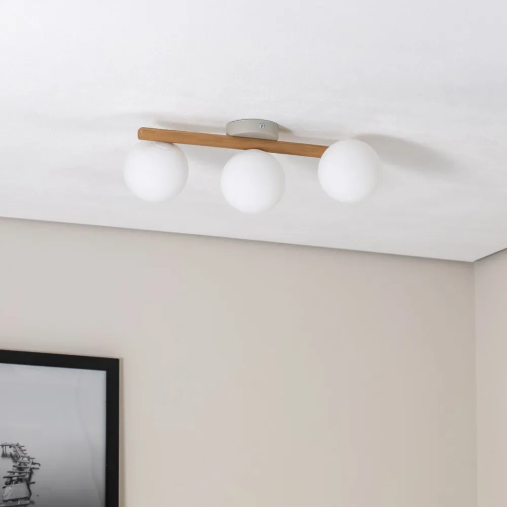 TK Lighting Estera taklampe, opalt glass, tre, 3 lyskilder| Taklamper