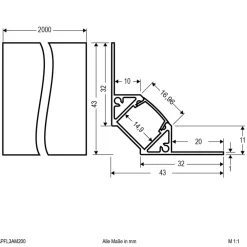 EVN APFL3, alum.-flise-hjø.prof. inne, 200cmx4,3cm| Tilbehør