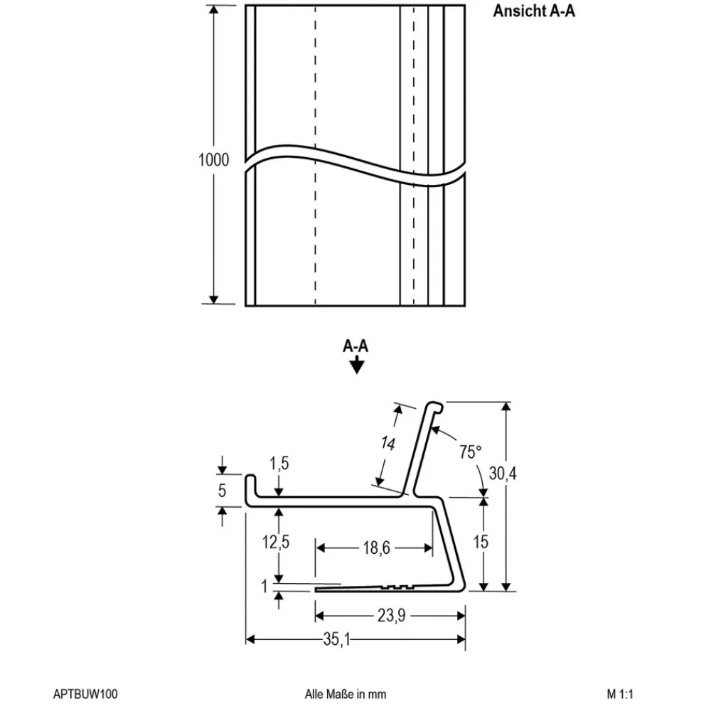 EVN APTBU alu.-profil rettet mot veggen 100cm hvit Best