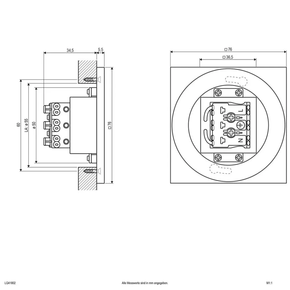 EVN LQ230 LED innfelt vegglampe direkte stål| Downlights