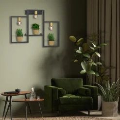 Luminex Flores vegglampe, 3 lyskilder, svart/gull, med støpsel