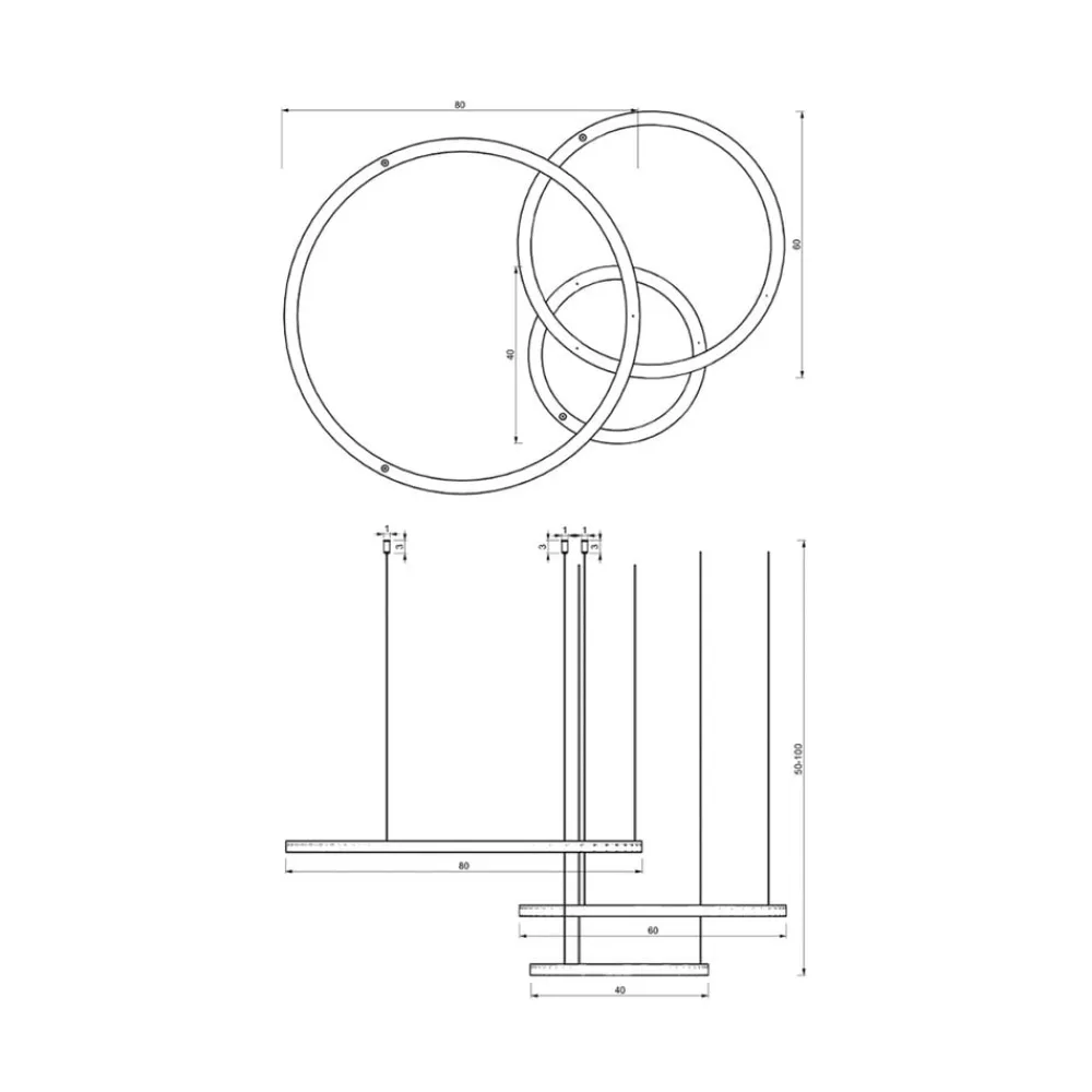 Eko-Light Galaxia LED hengelampe, plast, svart, 3-lys, 85 W| Led-Innendørs|Pendellamper