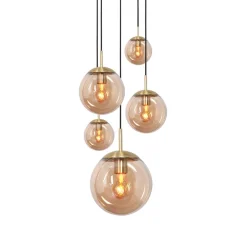 Steinhauer Glass-hengelampe Glasbol, messing, 5 lyskilder| Pendellamper
