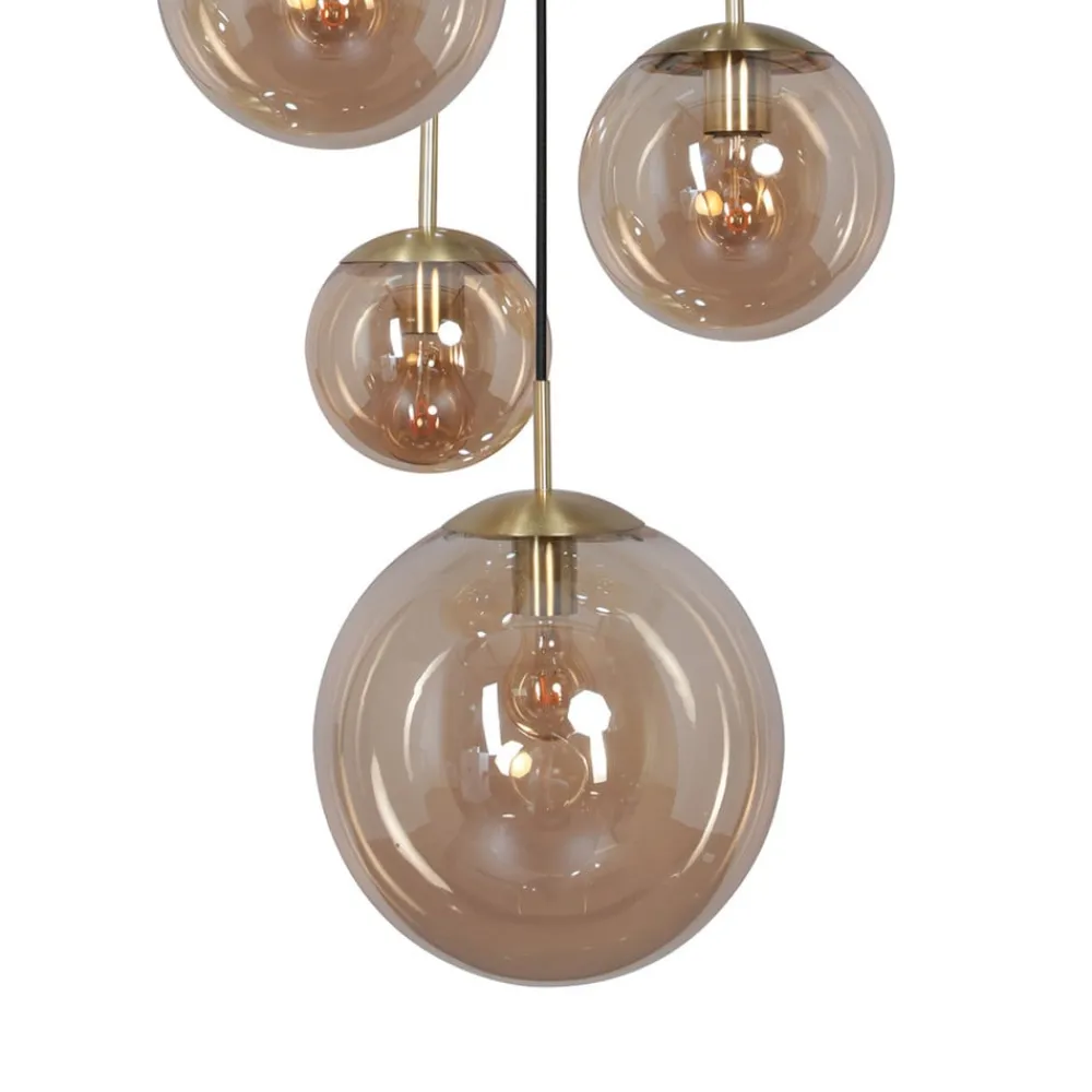 Steinhauer Glass-hengelampe Glasbol, messing, 5 lyskilder| Pendellamper
