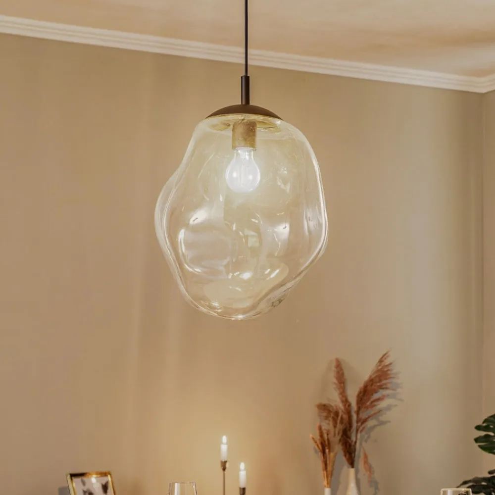 TK Lighting Glass-hengelampe Sol, Ø 35cm svart/klar| Pendellamper