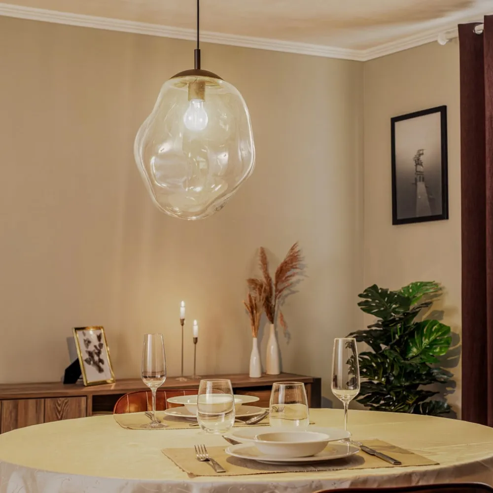 TK Lighting Glass-hengelampe Sol, Ø 35cm svart/klar| Pendellamper