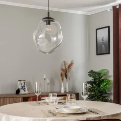 TK Lighting Glass-hengelampe Sol, Ø 35cm svart/klar| Pendellamper