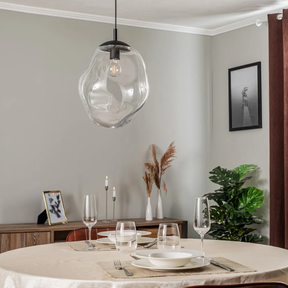 TK Lighting Glass-hengelampe Sol, Ø 35cm svart/klar| Pendellamper