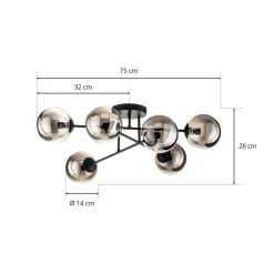 EMIBIG LIGHTING Glassy taklampe, svart, grafitt, glass, 6 lyskilder, E14| Design- Og Hotellbelysning|Taklamper