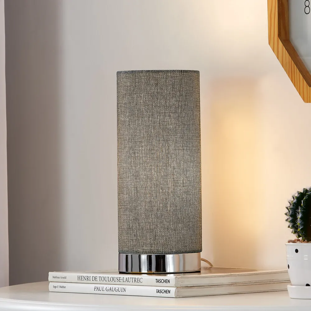 Lindby Grå bordlampe Ronja med kromfot Best