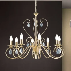 ORION Grasiøs FIORETTO lysekrone i gull med åtte lys| Lysekroner