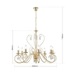 ORION Grasiøs FIORETTO lysekrone i gull med åtte lys| Lysekroner