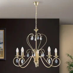 ORION Grasiøs FIORETTO lysekrone i gull med fem lys| Lysekroner