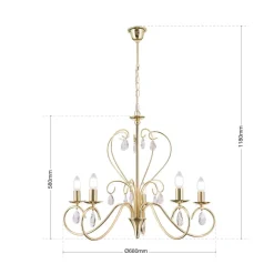 ORION Grasiøs FIORETTO lysekrone i gull med fem lys| Lysekroner