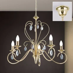 ORION Grasiøs FIORETTO lysekrone i gull med fem lys| Lysekroner