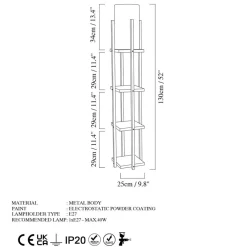 Opviq Gulvlampe 8115, svart/gull/hvit, metall/lerret, høyde 130 cm| Gulvlamper