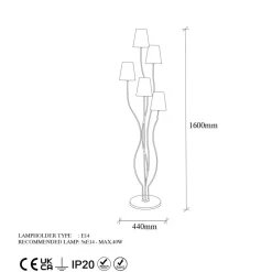 Opviq Gulvlampe Bonibon 13237 gullfarget metall Høyde 160 cm 5 lyskilder Best