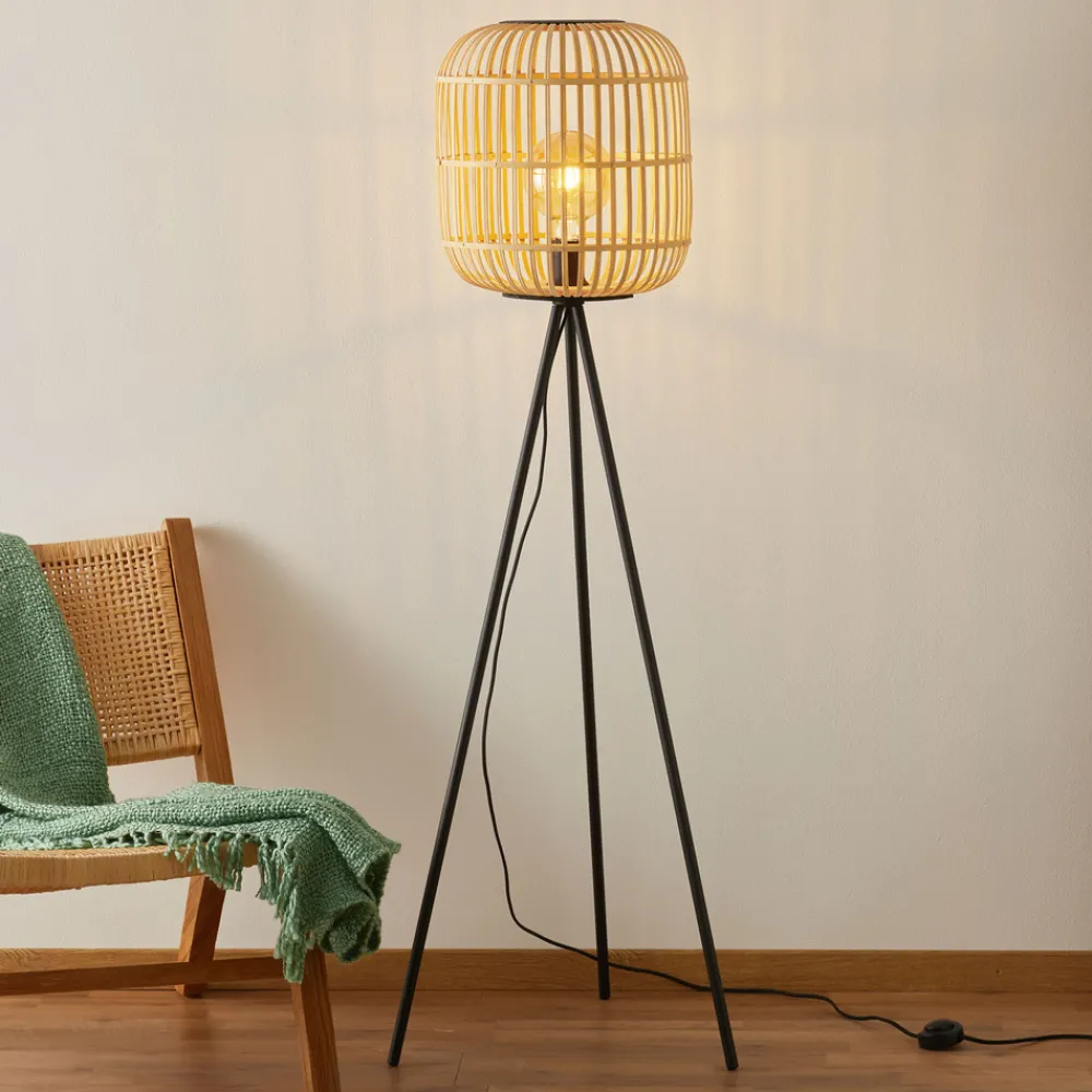 EGLO Gulvlampe Bordesley trebein med treskjerm Discount