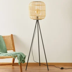 EGLO Gulvlampe Bordesley trebein med treskjerm Discount