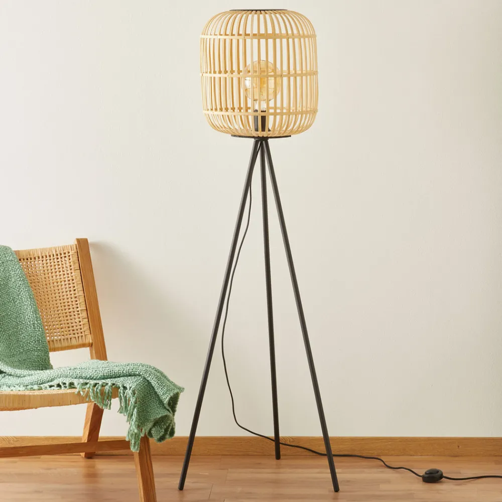 EGLO Gulvlampe Bordesley trebein med treskjerm Discount