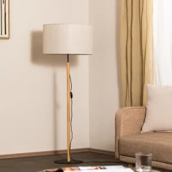 TK Lighting Gulvlampe Deva Nature, tekstil, tre| Gulvlamper