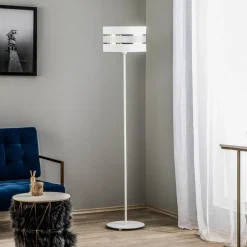 HELAM Gulvlampe Helen med tekstilskjerm hvit-gull| Gulvlamper