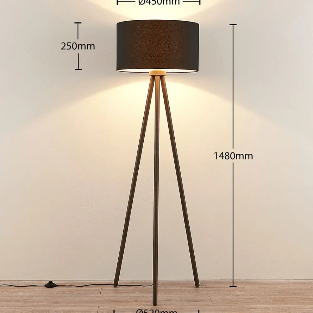 Lindby Gulvlampe i tekstil Majken – mørkegrå/svart| Gulvlamper