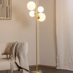 ALDEX Gulvlampe Joel, messing/hvit, 4 lyskilder Discount