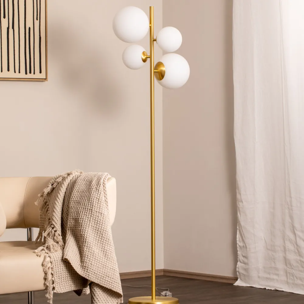 ALDEX Gulvlampe Joel, messing/hvit, 4 lyskilder Discount