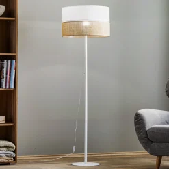 TK Lighting Gulvlampe Linobianco, skjerm i stoff og jute Online