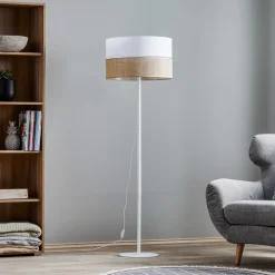 TK Lighting Gulvlampe Linobianco, skjerm i stoff og jute Online