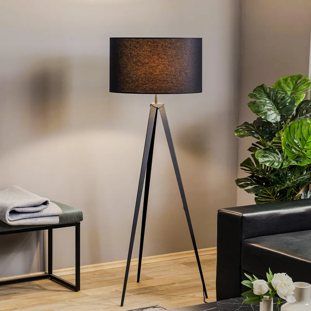 Domiluce Gulvlampe Tago, treben, skjerm svart/gull Best