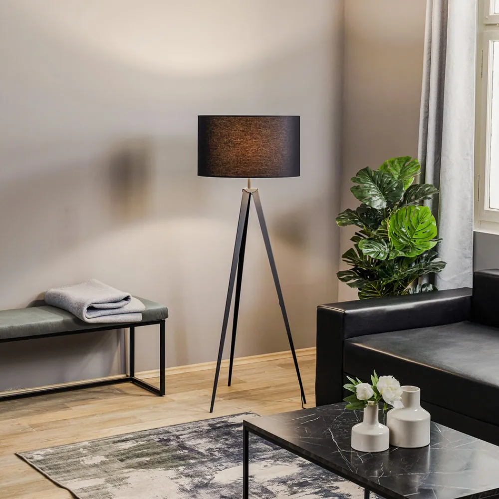 Domiluce Gulvlampe Tago, treben, skjerm svart/gull Best