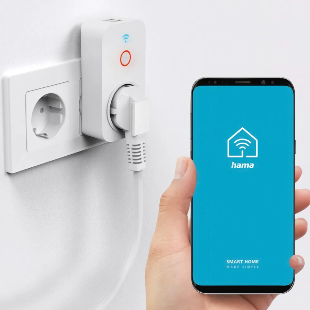 Hama Smart WLAN-stikkontakt + 2 USB-A, 2300 W New
