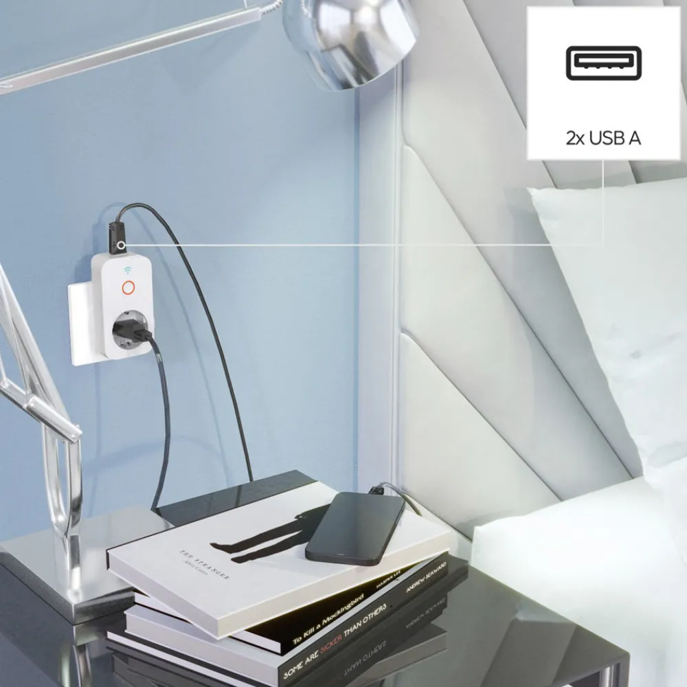 Hama Smart WLAN-stikkontakt + 2 USB-A, 2300 W New