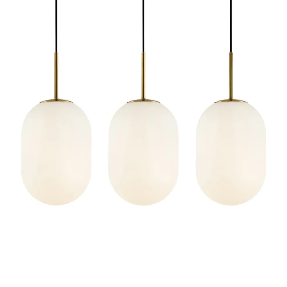 Eko-Light Hengelampe Alias, metall gullfarget opalglas, 3 lyskilder lang Best