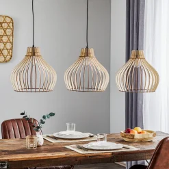 TEMAR LIGHTING Hengelampe Barrel med skjerm i tre, 3 lyskilder, lang Clearance