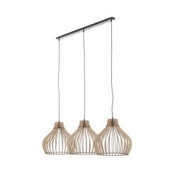 TEMAR LIGHTING Hengelampe Barrel med skjerm i tre, 3 lyskilder, lang Clearance