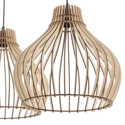 TEMAR LIGHTING Hengelampe Barrel med skjerm i tre, 3 lyskilder, lang Clearance