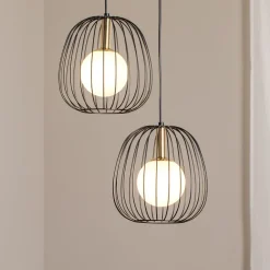 SIGMA Hengelampe Bell, 2 lyskilder, svart/gull/hvit| Pendellamper