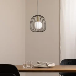 SIGMA Hengelampe Bell S, Ø 24 cm, 1 lyskilde, svart/gull/hvit| Pendellamper