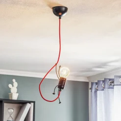 EMIBIG LIGHTING Hengelampe Bobi 1 i svart, kabel rød, 1 lyskilde. Hot