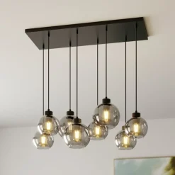 TK Lighting Hengelampe Cubus, 95 cm lang, 8 lyskilder, røykgrå, glass| Pendellamper