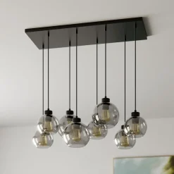 TK Lighting Hengelampe Cubus, 95 cm lang, 8 lyskilder, røykgrå, glass| Pendellamper