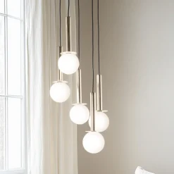 SIGMA Hengelampe Daisy, 5 lyskilder, gull/hvit/svart, glass Hot