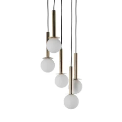 SIGMA Hengelampe Daisy, 5 lyskilder, gull/hvit/svart, glass Hot