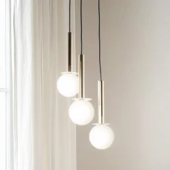 SIGMA Hengelampe Daisy, 3 lyskilder, gull/hvit/svart, glass| Pendellamper